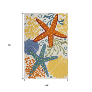 7' X 10' Yellow And Ivory Indoor Outdoor Area Rug