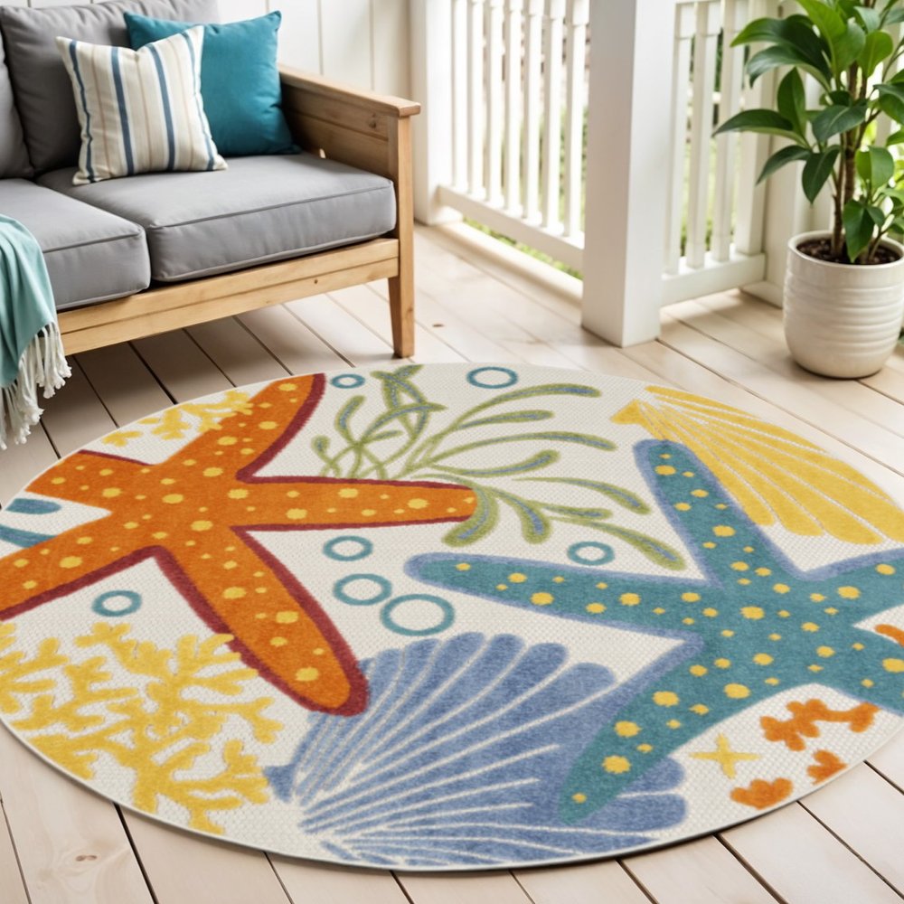 4' Yellow And Ivory Round Indoor Outdoor Area Rug