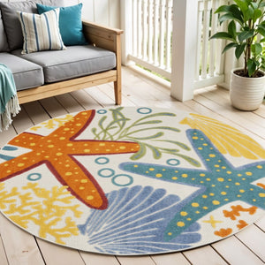 4' Yellow And Ivory Round Indoor Outdoor Area Rug