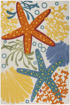 7' X 10' Yellow And Ivory Indoor Outdoor Area Rug