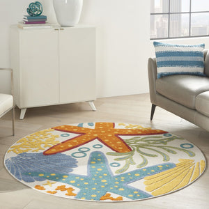 5' Yellow And Ivory Round Indoor Outdoor Area Rug