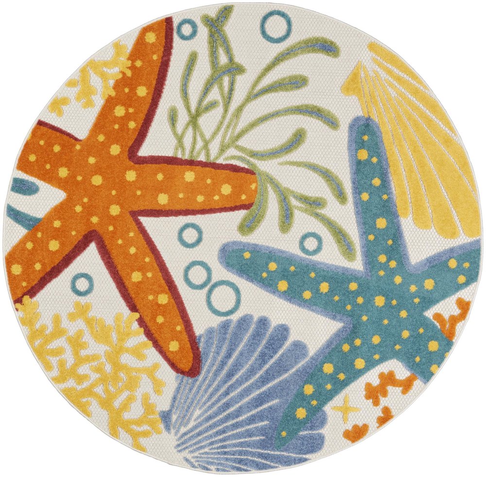5' Yellow And Ivory Round Indoor Outdoor Area Rug