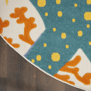 5' Yellow And Ivory Round Indoor Outdoor Area Rug