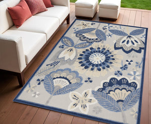 5' X 8' Blue And Gray Indoor Outdoor Area Rug