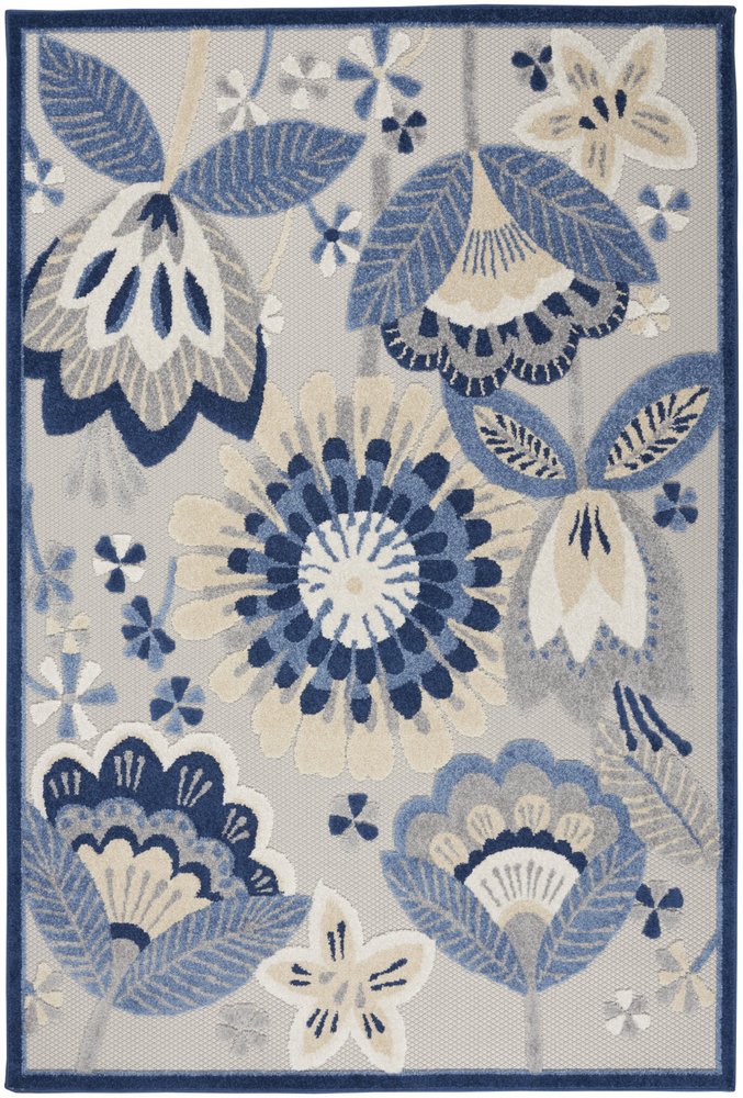 5' X 8' Blue And Gray Indoor Outdoor Area Rug
