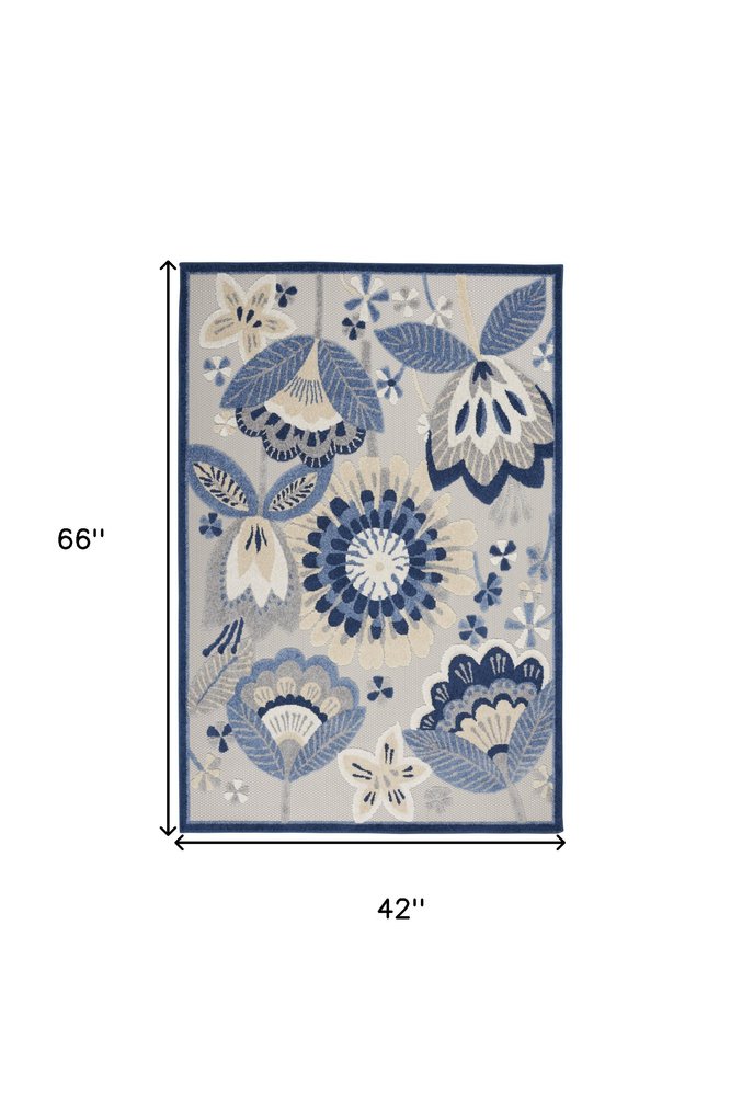 5' X 8' Blue And Gray Indoor Outdoor Area Rug