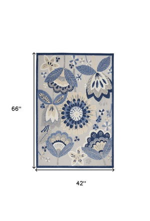 5' X 7' Blue And Gray Indoor Outdoor Area Rug