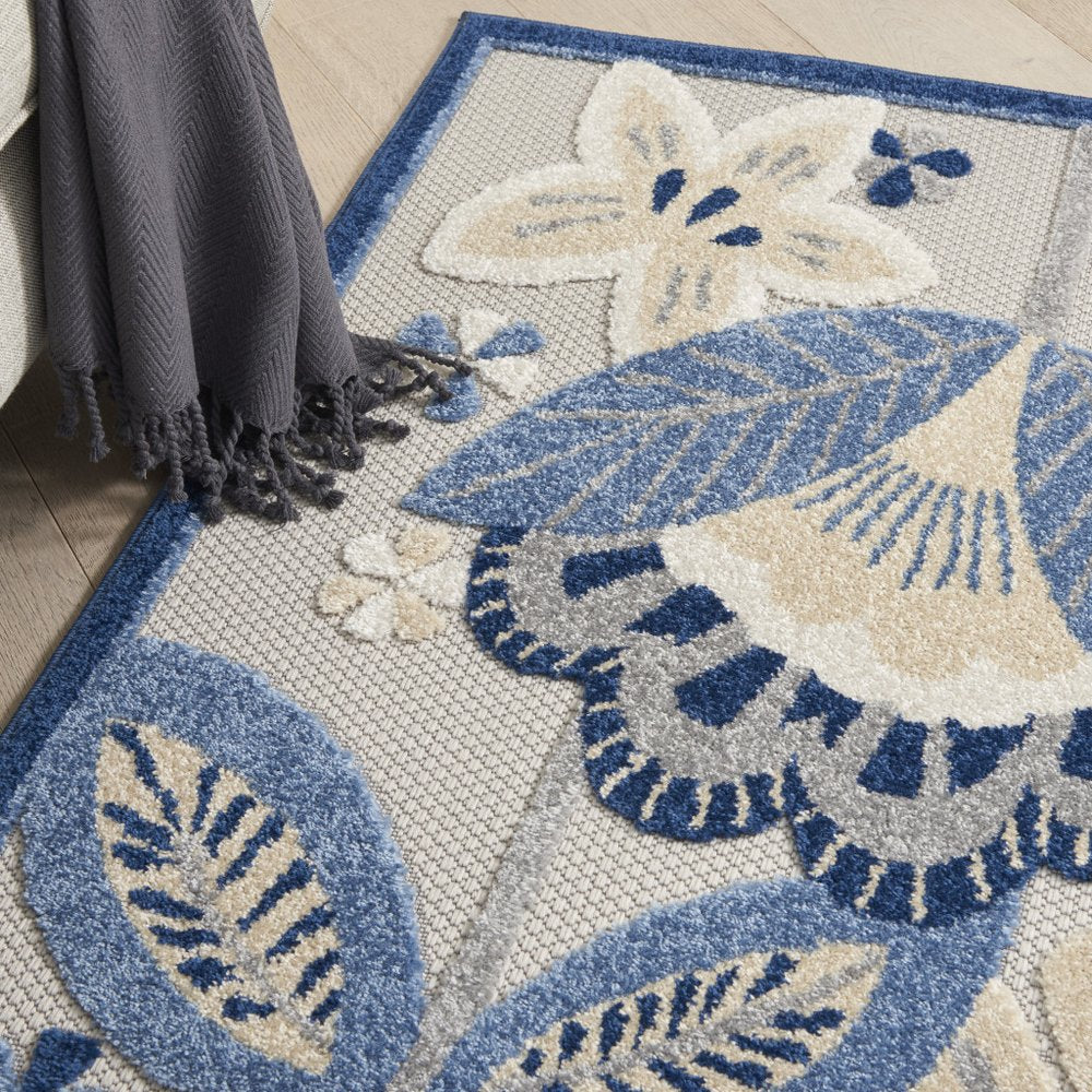 5' X 8' Blue And Gray Indoor Outdoor Area Rug