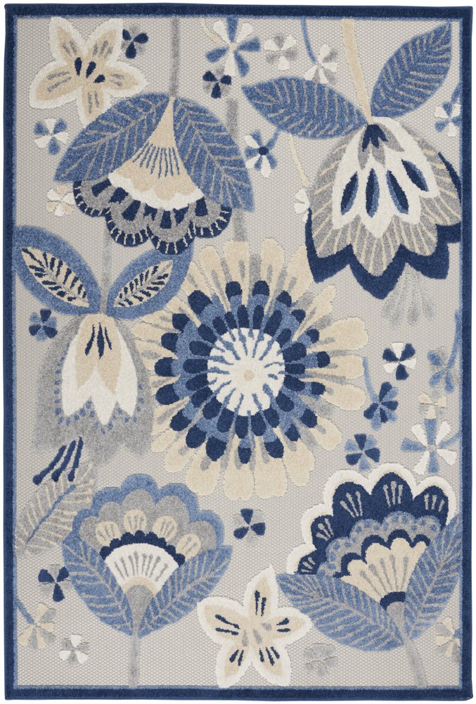 5' X 8' Blue And Gray Indoor Outdoor Area Rug
