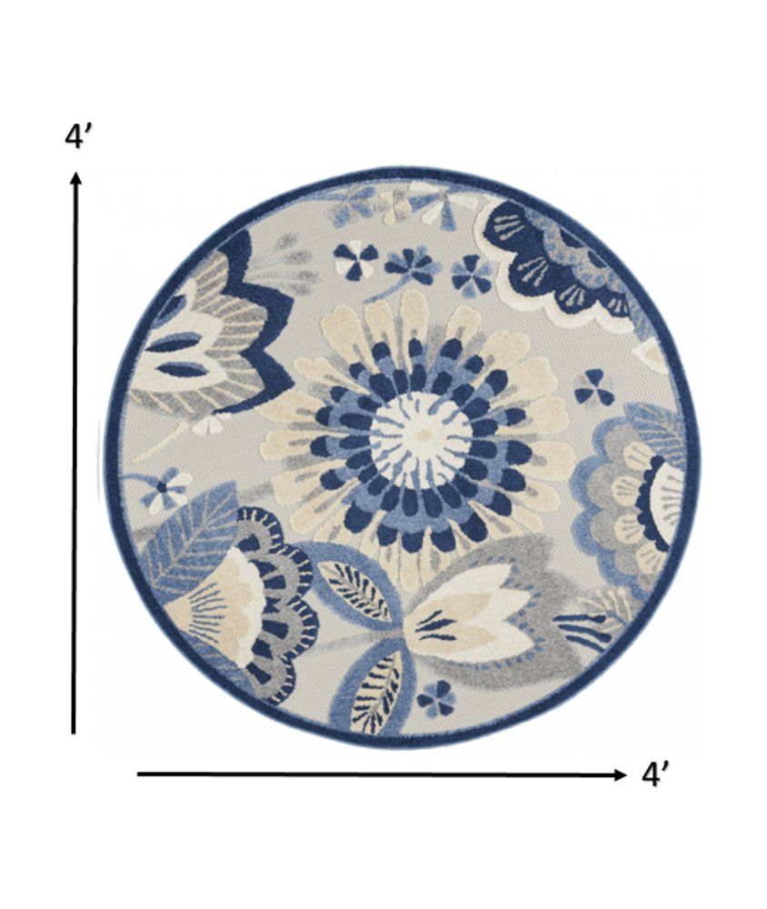 5' X 8' Blue And Gray Indoor Outdoor Area Rug