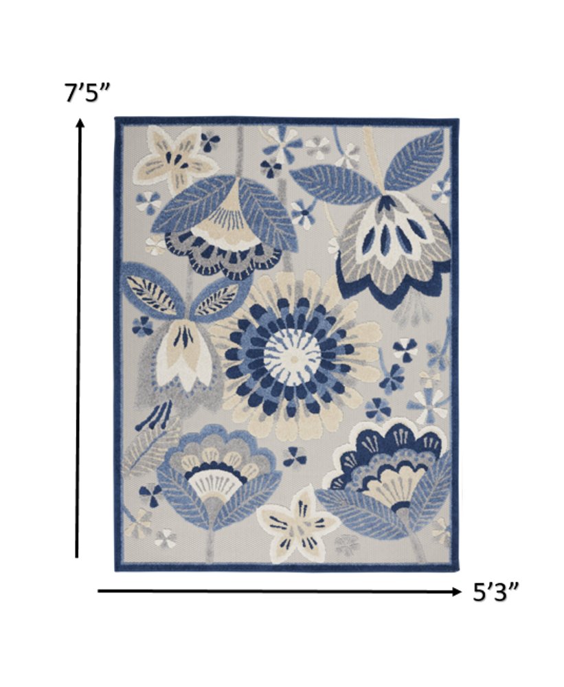 6' X 9' Blue And Gray Indoor Outdoor Area Rug