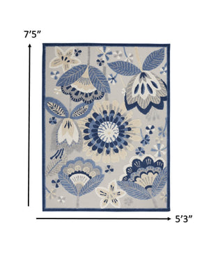 6' X 9' Blue And Gray Indoor Outdoor Area Rug