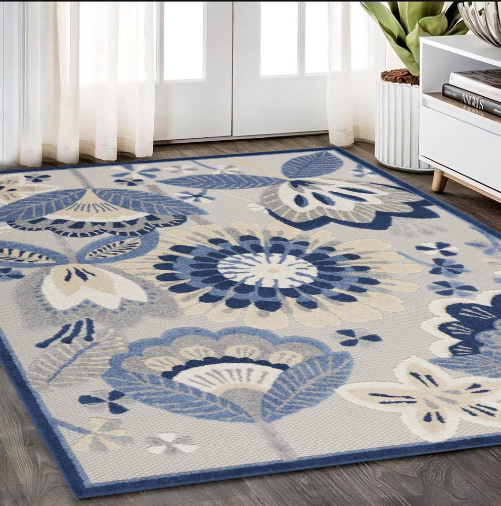 6' X 9' Blue And Gray Indoor Outdoor Area Rug