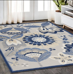 6' X 9' Blue And Gray Indoor Outdoor Area Rug