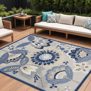 6' X 9' Blue And Gray Indoor Outdoor Area Rug