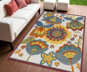 8' Yellow And Ivory Round Indoor Outdoor Area Rug