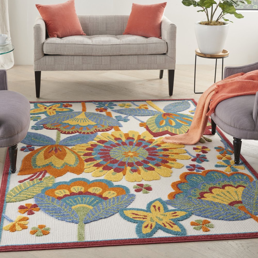8' Yellow And Ivory Round Indoor Outdoor Area Rug