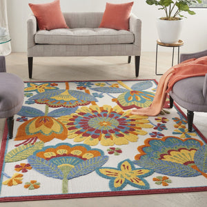 8' Yellow And Ivory Round Indoor Outdoor Area Rug