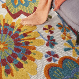 8' Yellow And Ivory Round Indoor Outdoor Area Rug
