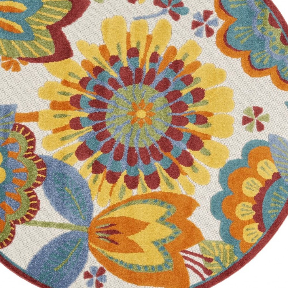 8' Yellow And Ivory Round Indoor Outdoor Area Rug