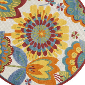 8' Yellow And Ivory Round Indoor Outdoor Area Rug