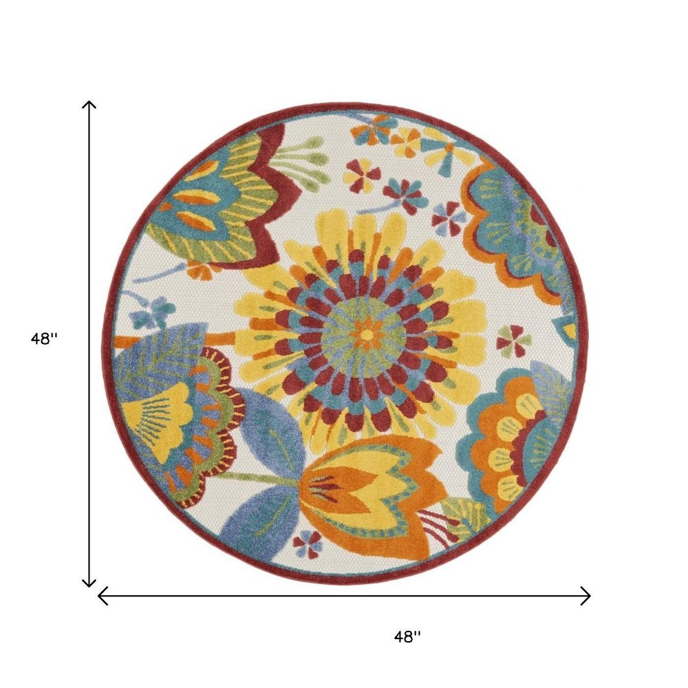 8' Yellow And Ivory Round Indoor Outdoor Area Rug