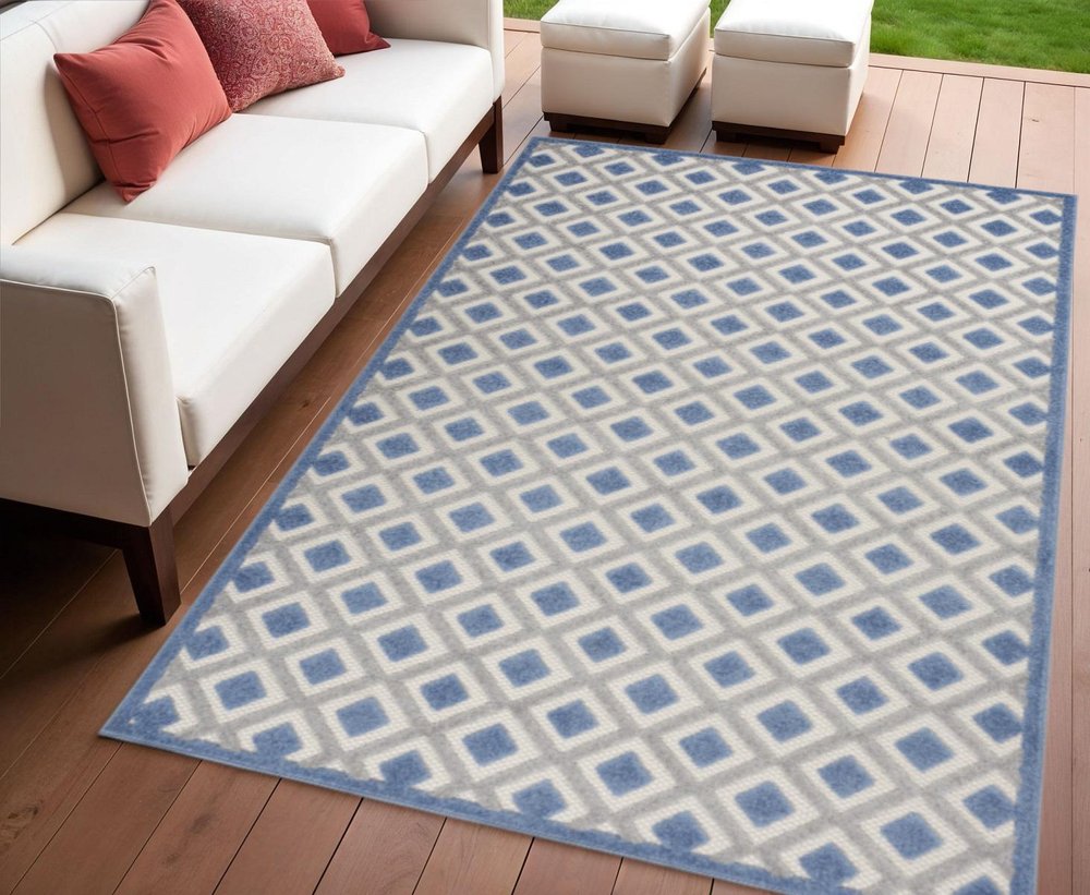 5' Blue And Gray Round Indoor Outdoor Area Rug