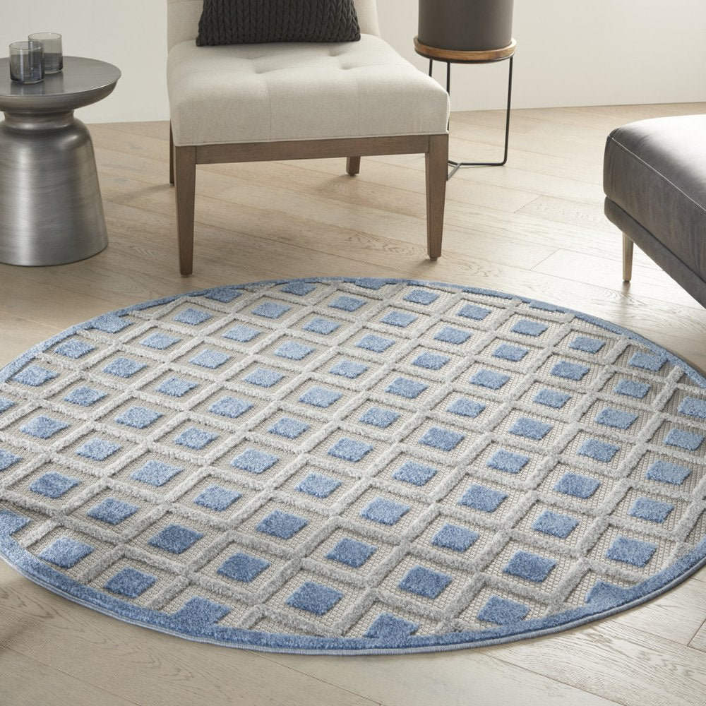 4' X 6' Blue And Gray Indoor Outdoor Area Rug