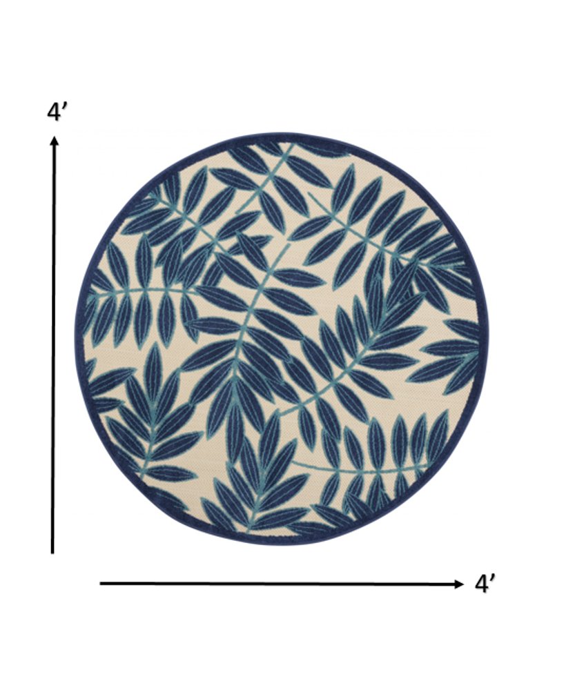 6' X 9' Blue And Ivory Floral Indoor Outdoor Area Rug