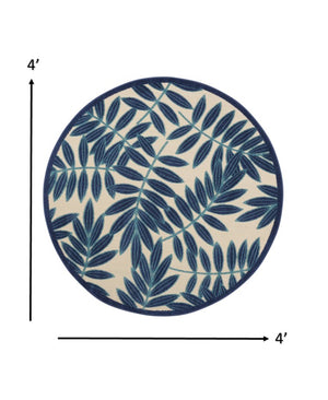 6' X 9' Blue And Ivory Floral Indoor Outdoor Area Rug