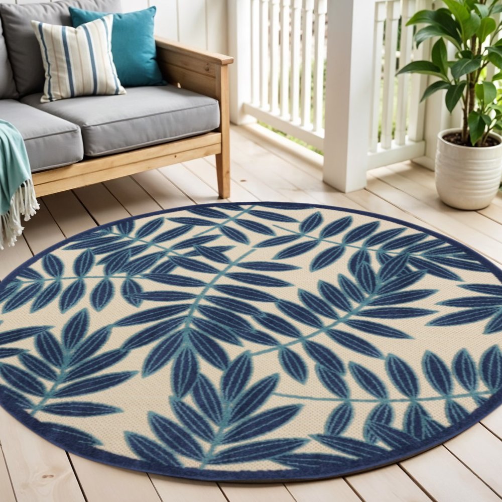 3' X 4' Blue And Ivory Floral Indoor Outdoor Area Rug