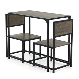 3 Pieces Dining Set Compact Table and 2 Chair with Metal Frame for Small Space-Oak