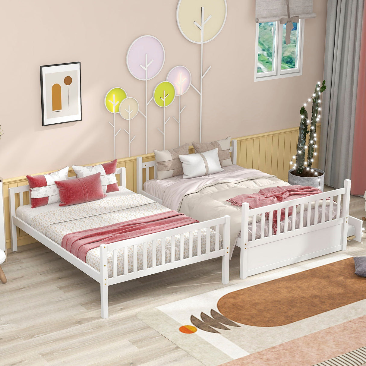 Bunk Bed With Trundle, Convertible To 2 Size Platform Bed, Bunk Bed With Ladder And Safety Rails For Kids by Couch.com