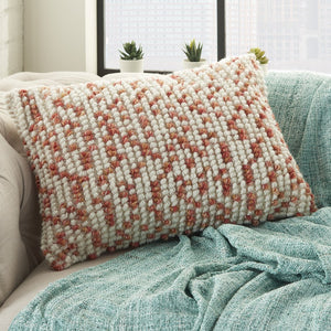 14" X 20" Coral and Beige Ribbed Indoor Outdoor Throw Pillow With Texture