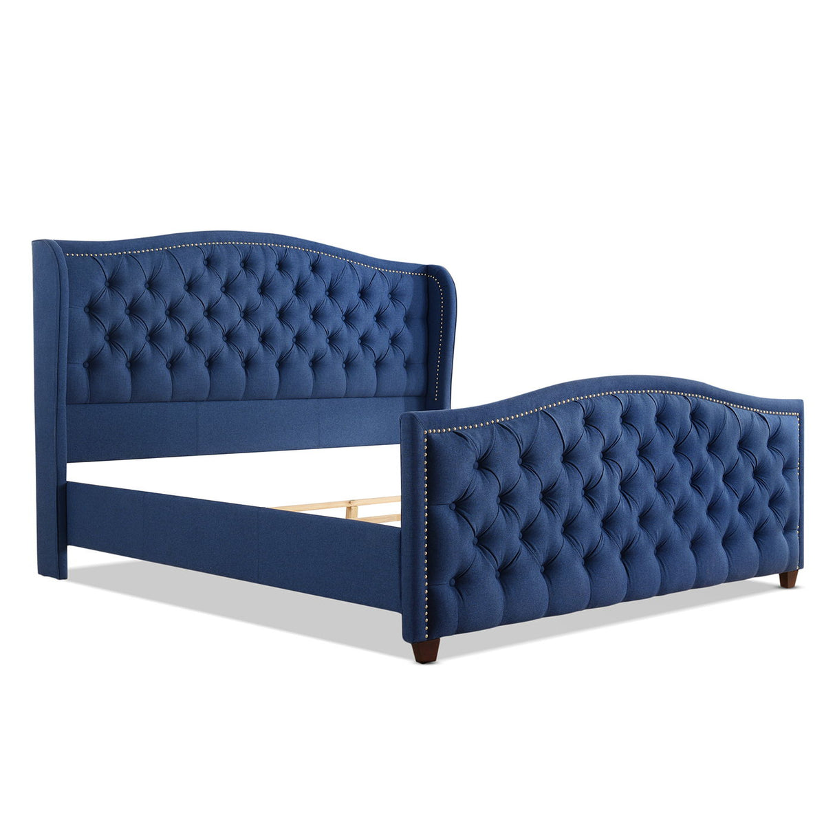 Marcella - King Upholstered Shelter Headboard Bed Set - Dark Sapphire Blue by Couch.com