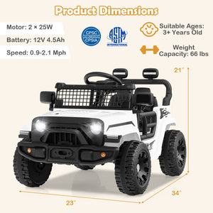12V Kids Ride on Truck Car Battery Powered Electric Vehicle-White