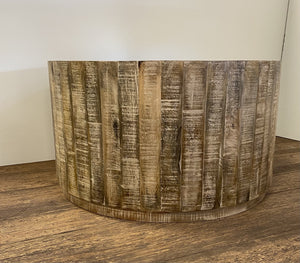 32" Brown Solid Wood Round Distressed Drum Coffee Table