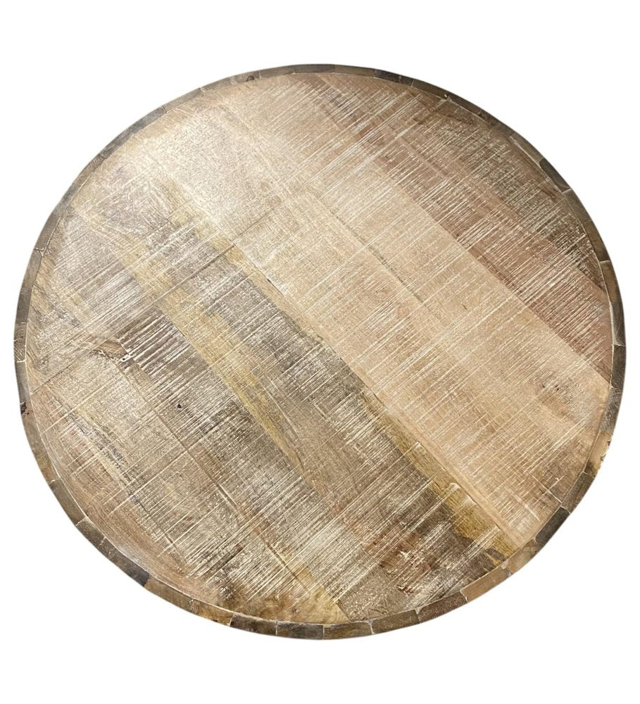 32" Brown Solid Wood Round Distressed Drum Coffee Table