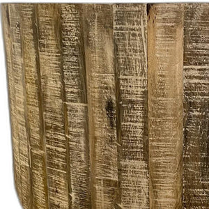 32" Brown Solid Wood Round Distressed Drum Coffee Table