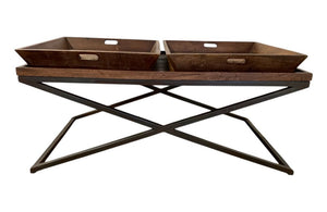 27" Brown And Black Solid Wood Cross Legs Coffee Table