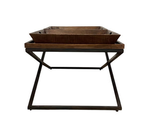 27" Brown And Black Solid Wood Cross Legs Coffee Table
