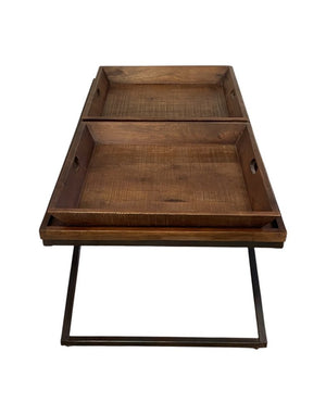 27" Brown And Black Solid Wood Cross Legs Coffee Table