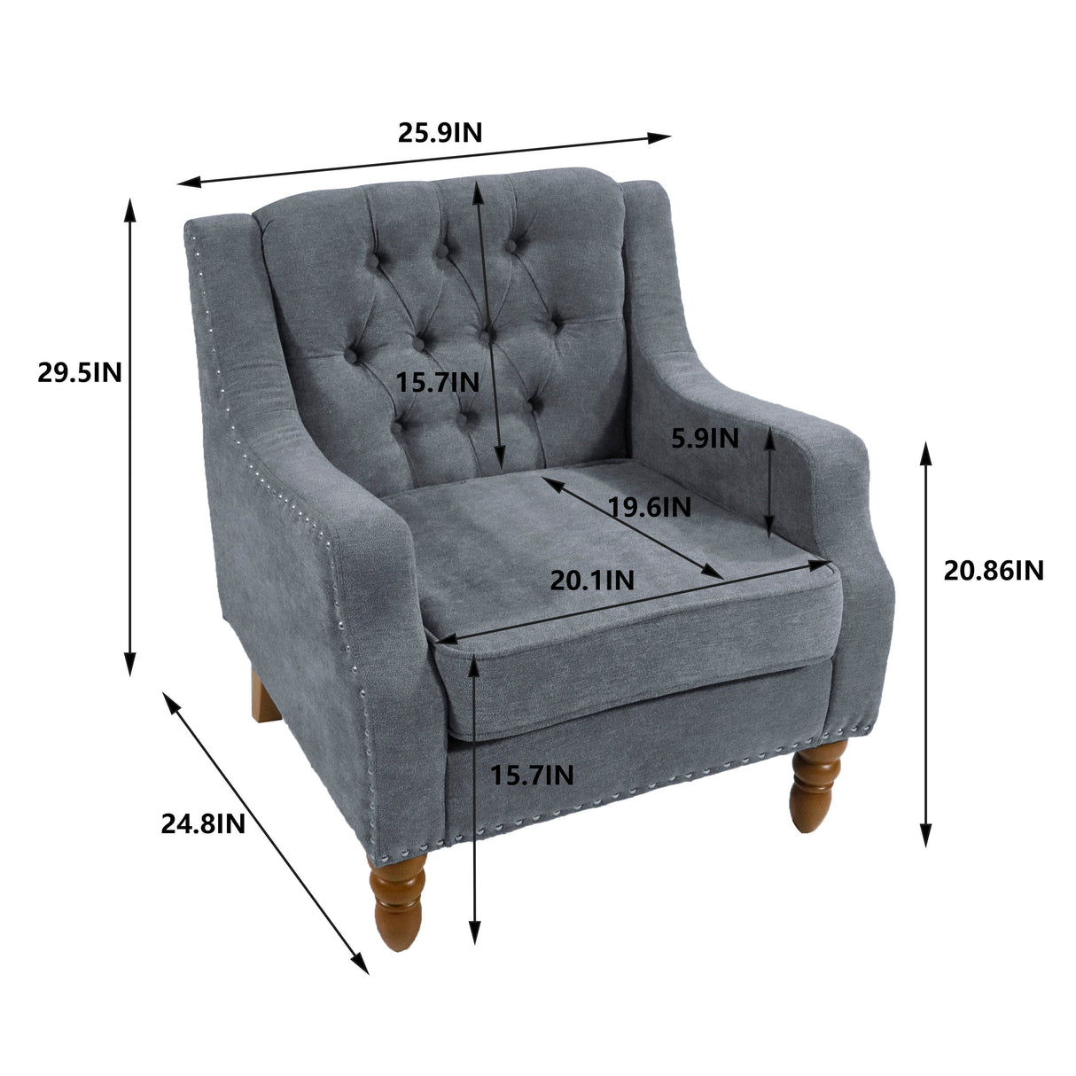 Accent Chair, Living Room Chair, Footrest Chair Set With Vintage Brass Studs, Button Tufted Upholstered Armchair For Living Room, Comfy Reading Chair For Bedroom, Reception Room by Couch.com