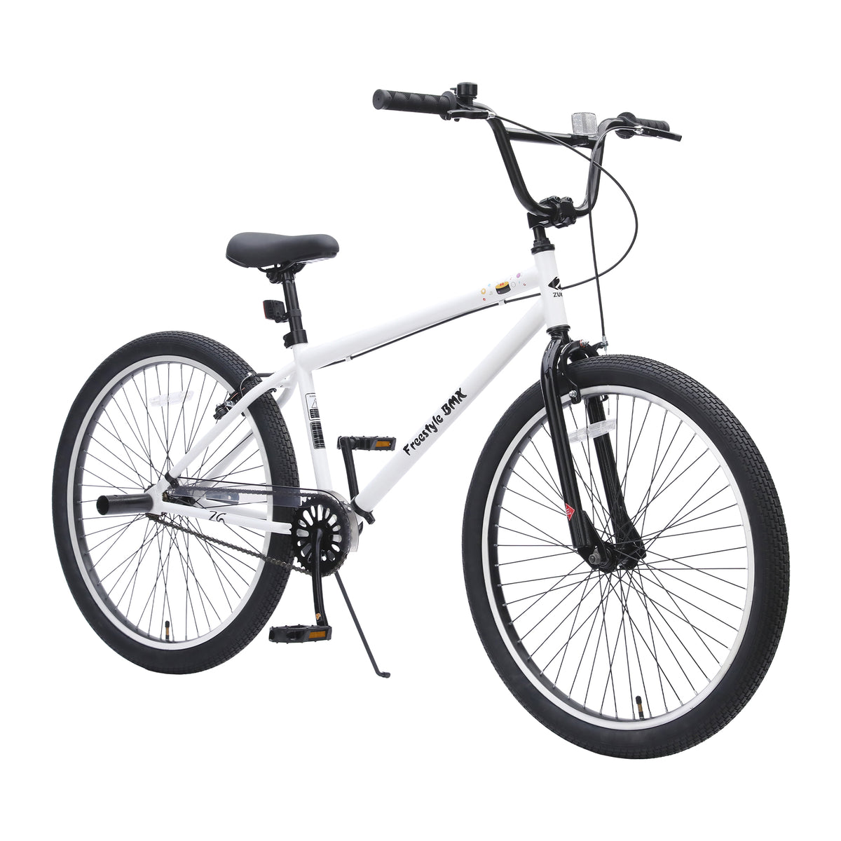26 Inch Freestyle Bike for Teens, Steel Frame Single-Speed Bicycle with 2 Pegs , Front Caliper Brake and Rear V Brake, Bicycle for Boys and Girls