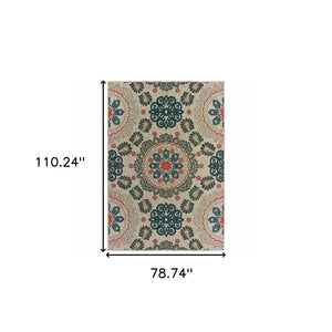 3' X 5' Blue And Gray Damask Indoor Outdoor Area Rug