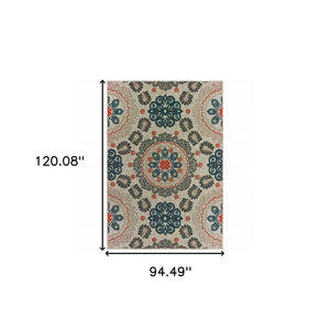 3' X 5' Blue And Gray Damask Indoor Outdoor Area Rug