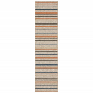 8' Blue And Gray Striped Indoor Outdoor Area Rug