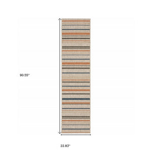 8' Blue And Gray Striped Indoor Outdoor Area Rug