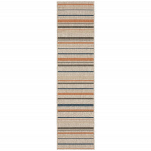8' Blue And Gray Striped Indoor Outdoor Area Rug