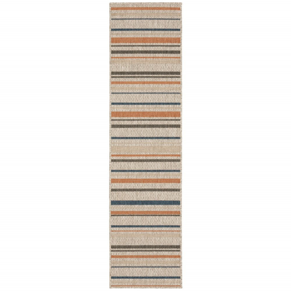 8' Blue And Gray Striped Indoor Outdoor Area Rug